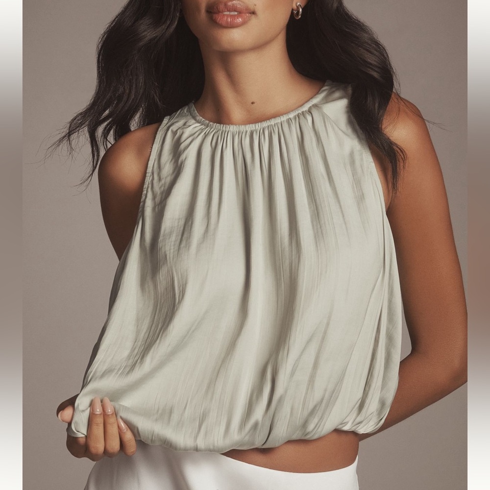 Anthropologie Silky Halter Crop Bubble Sleeveless Top Shell XL NEW Mint